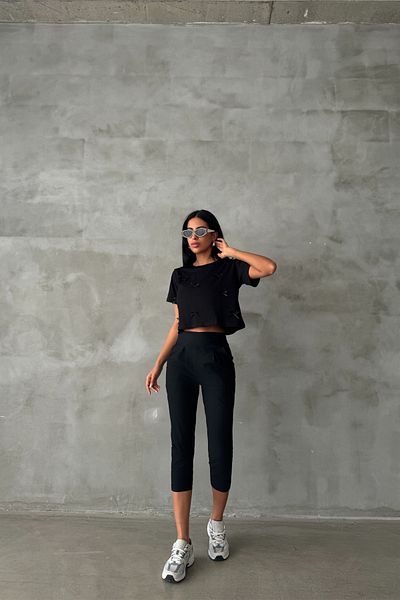 Domoda Černá Crop Boxy dámská halenka – 100% bavlna, výstřih, stuha @Novara