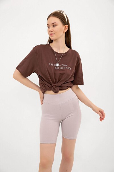 Domoda Κοντό σορτς με πέτρινο ψηλόμεσο αθλητικό ποδηλατικό κολάν