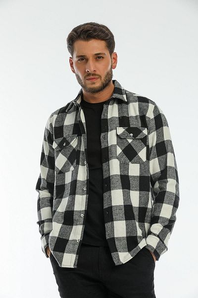 Blah Μαύρο, διπλό πτερύγιο τσέπης Oversize καρό παχύ καρό ξυλοκόπο ανδρικό σακάκι μπουφάν