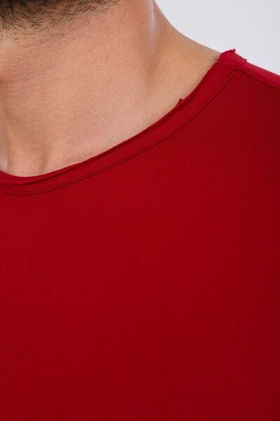 Domoda Claret Red Oversize Fit Cotton Short Sleeve Basic Unisex Dirty Collar T-Shirt