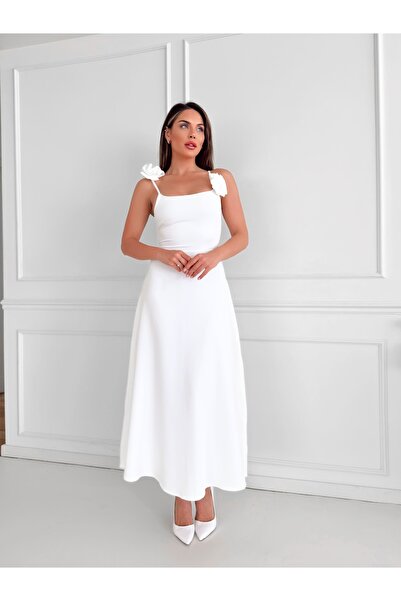 ESRAHELVACI Rose Detailed White Midi Dress