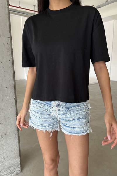 Domoda Tricou negru cu mânecă scurtă pentru femei - 100% bumbac pieptănat, croială confortabilă @ravenna