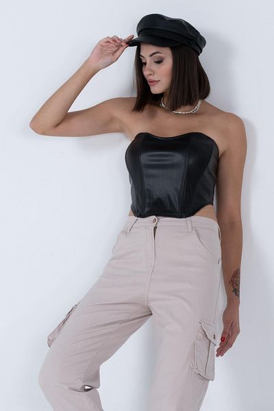 Domoda Stone Jogger Comfortable Fit Elastic Legs Cargo Pocket Gabardine Women's Trousers