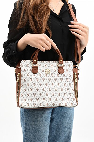 Rosmod Dámská krémová kožená taška Garni se vzorem na zip s podšívkou přes rameno a do ruky