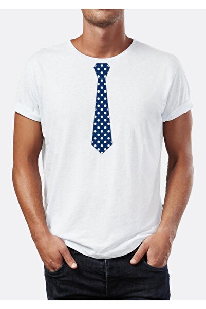 Blah الأبيض والأزرق رقصة البولكا نقطة التعادل مطبوعة طاقم الرقبة تي شيرت للرجال