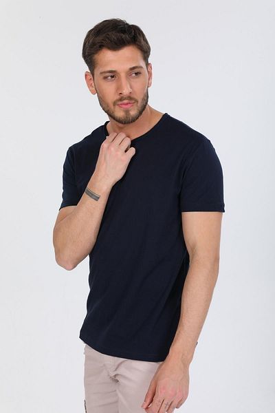 Domoda Μπλε Navy Blue Oversize Fit Βαμβακερό κοντό μανίκι Basic Unisex Dirty Coll T-shirt