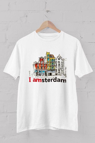 Blah Λευκό, ανδρικό μπλουζάκι με στάμπα Amsterdam Silhouette Crew Neck