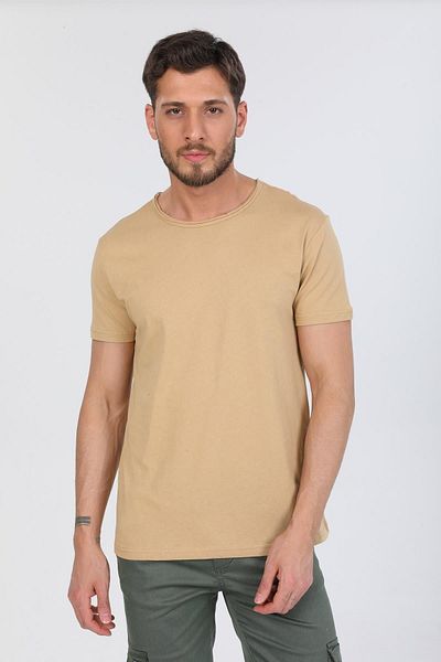 Domoda Μπλουζάκι με κοντό μανίκι σε μπεζ Oversize Fit Βαμβακερό κοντομάνικο Basic Unisex Dirty γιακά μπλουζάκι