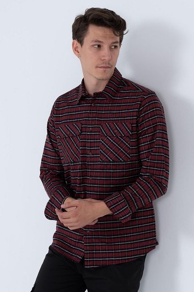 Domoda Μπορντό διπλό πτερύγιο τσέπης Oversize καρό φανελένιο καρό ανδρικό σακάκι ανδρικό πουκάμισο
