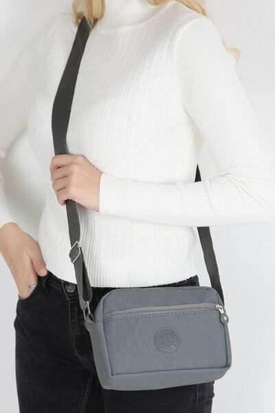 Rosmod Women's Gray Crinkle Fabric Water Resistant Three Compartment Crossbody Bag