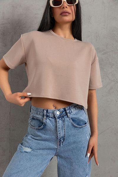Domoda Μπεζ Modal Crop Top - Γυναικείο T-Shirt Ultra Soft Touch @savona
