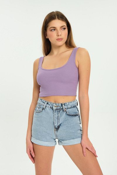 Domoda Lilac Crop Top Χοντρό λουράκι Καμισόλα με ραβδώσεις Κοντό Γυναικείο Αθλητής