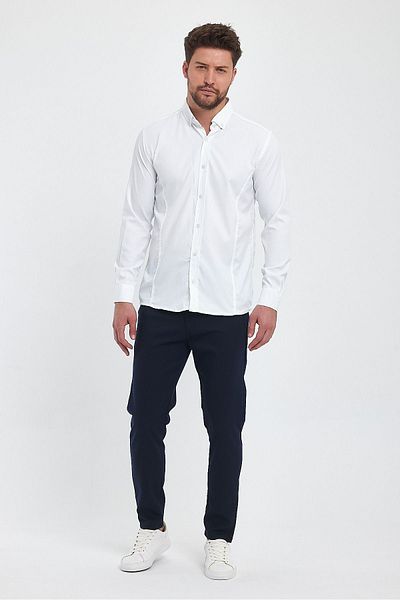 ukdeep Men's White Italian Cut Lycra Stripe Detail Classic Daily Wear Shirt