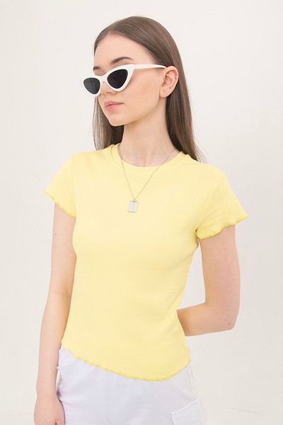 Domoda Yellow Baby Overlock Short Sleeve Blouse Camisole Ribbed Women's Blouse.