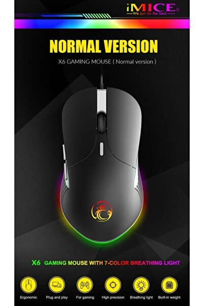 iMice Imıce X6 Gamer Mouse 7 Renk Led Rgb Işıklı Oyuncu Mouse 3200 Dpi