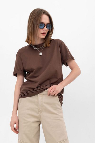 Blah Καφέ Oversize Fit Βαμβακερό κοντό μανίκι Basic Unisex γυναικείο ανδρικό μπλουζάκι
