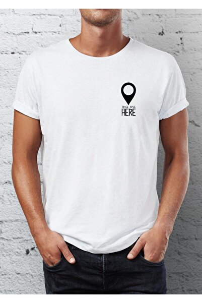 Blah Λευκό, You Are Here Ανδρικό T-Shirt με γραφικό στάμπα με λαιμόκοψη