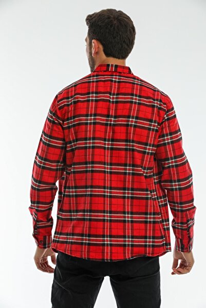 Blah Червоний комір на ґудзиках Фланелевий дроворуб без кишень чоловічий плед гомлек на ґудзиках