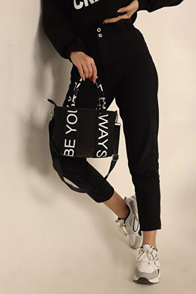 Rosmod Geantă de damă neagră din pânză organică din țesătură