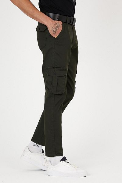 Domoda Χακί, Slim Fit Bellows Pocket, Ανδρικό παντελόνι Cargo από ελαστικό ύφασμα