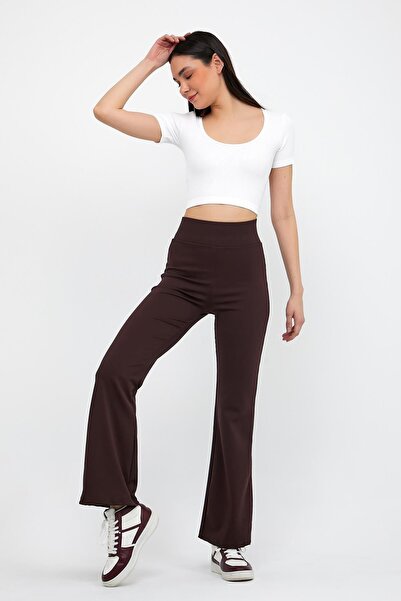 Domoda Brown High Waist, Ribbed, Recovery Camisole Spanish Fit And Flare Knitted Leggings