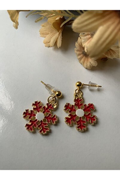 azra takı tasarım New Year's Red Snowflake - Christmas Women's Earrings