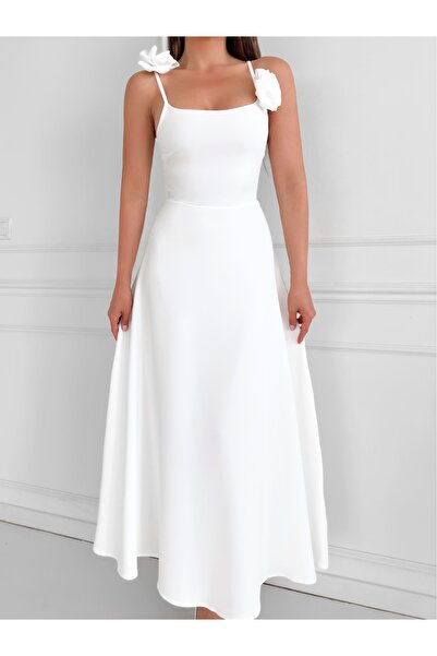 ESRAHELVACI Rose Detailed White Midi Dress