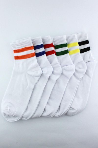 Trick or Treat White 6 Pack Colorful Striped Cotton Half Socks Men's Women's Unisex Socks