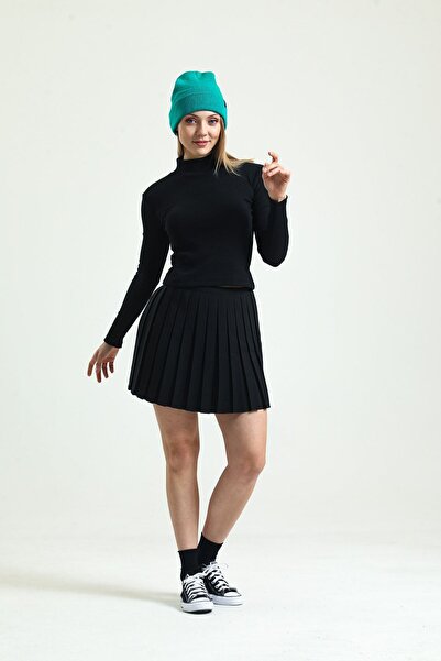 Domoda Černá žebrovaná košilka s dlouhým rukávem, pletená halenka