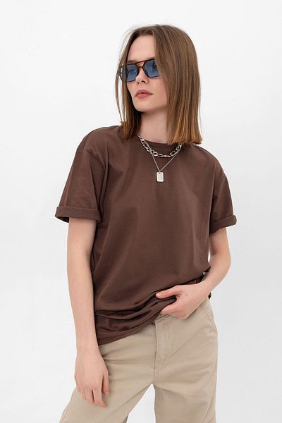 Blah Καφέ Oversize Fit Βαμβακερό κοντό μανίκι Basic Unisex γυναικείο ανδρικό μπλουζάκι