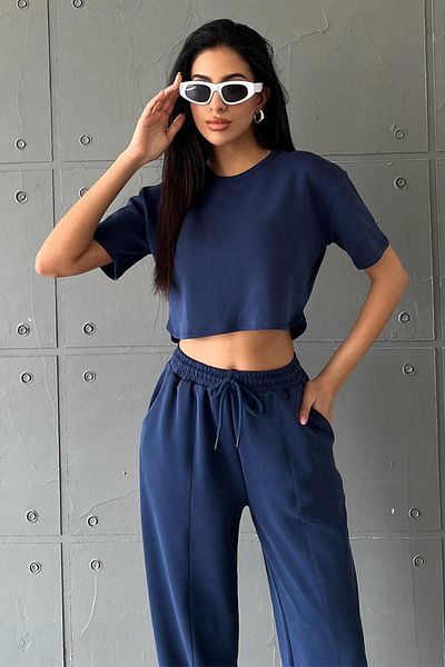 Domoda Navy Blue Ultra Soft Touch: Modal Crop Top Series Women's T-Shirt @Savona