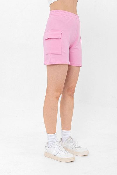Domoda Pink Elastic Waist 2 Thread Knitted 100% Cotton Women's Shorts with Cargo Pocket