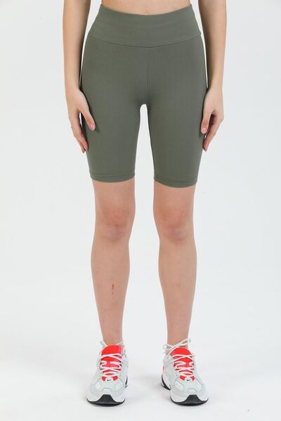 Domoda Miętowe, krótkie spodenki z wysokim stanem, sportowe prążkowane rajstopy motocyklowe