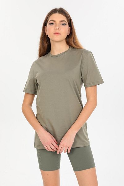 Domoda Χακί, Oversize Fit Βαμβακερό κοντό μανίκι Basic Unisex γυναικείο ανδρικό μπλουζάκι