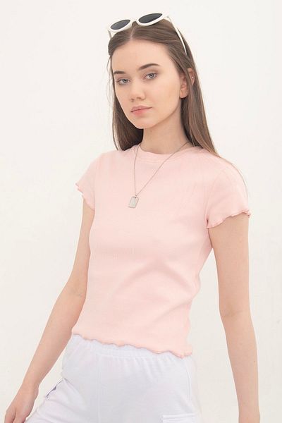 Domoda Πούδρα Baby Overlock Μπλούζα με κοντό μανίκι Γυναικεία μπλούζα καμισόλα με κορδόνι.