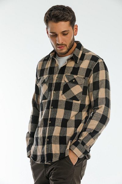 Blah Екрю, голямо каре с капаци с два джоба Мъжка риза и яке Lumberjack