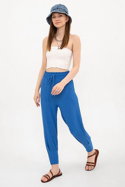 Domoda Sax Elastic Pocket Lace-Up Loose Comfortable Women's Trousers