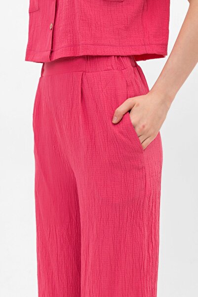 Domoda Fuchsia Crop Button-Up Shirt, Palazzo Wide Leg Trouser Set