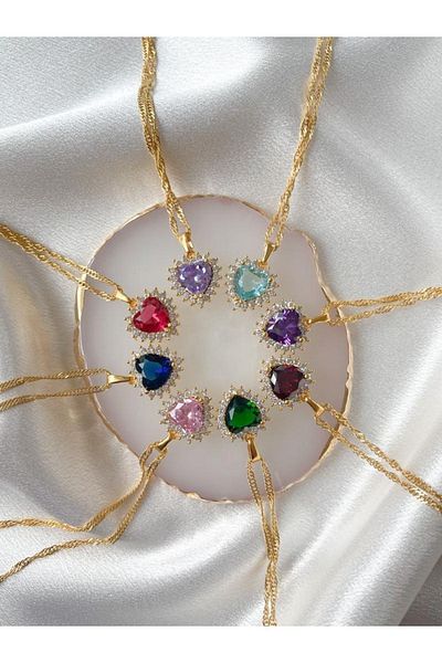 Reorah Collection Royal Heart Necklace-gold Plated-purple
