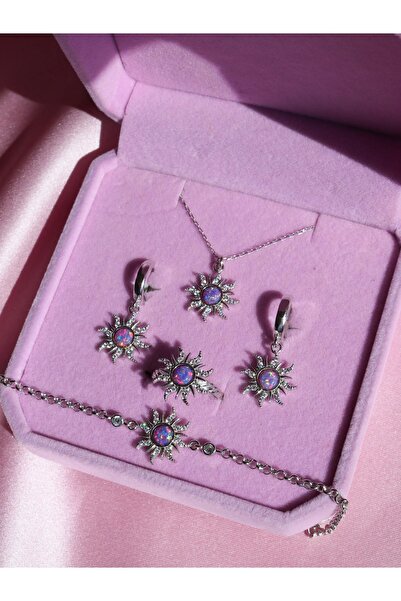 Reorah Collection Rapunzel Sun Kolye Küpe Bileklik Yüzük Set 925 Ayar