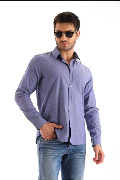 Catto Peak Індиго Чоловіча сорочка Regular - з візерунком і смужками