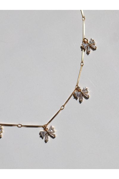 Reorah Collection Five Zircon Stone Ribbon - Bow Necklace