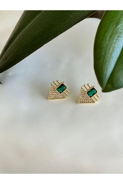 Brillo Serenay Üçgen Taşlı Şık Yeşil Küpe ( Serenay Yeşil Taş Küpe )