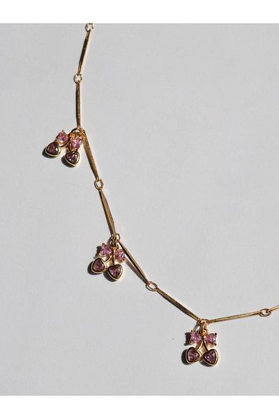 Reorah Collection Pink Mini Cherry Necklace - Five, Zircon Stone