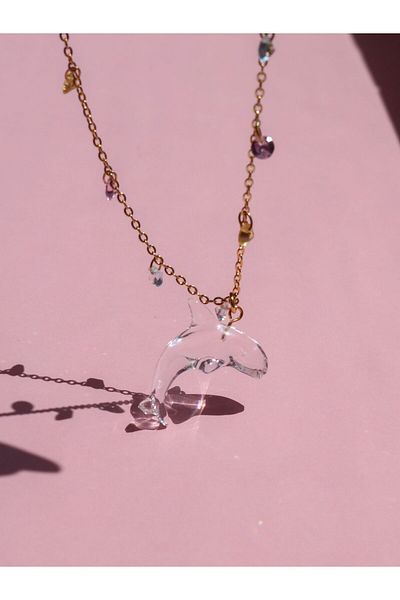 Reorah Collection Dolphin Colorful Transparent Acrylic Beaded Necklace