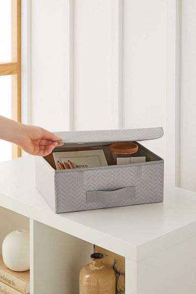 Ocean Home Textile 2 Pieces Gray Lid Cabinet Drawer Inside Jewelry Laundry Folding Storage Box Organizer 30x23x11