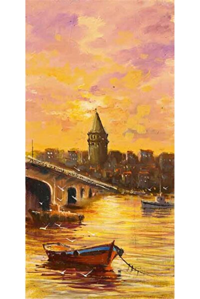 Tablosan Istanbul Boğazı Tekne Ve Galata Kulesi Kanvas Tablo 20x40 Cm Kb16256 20x40 Cm