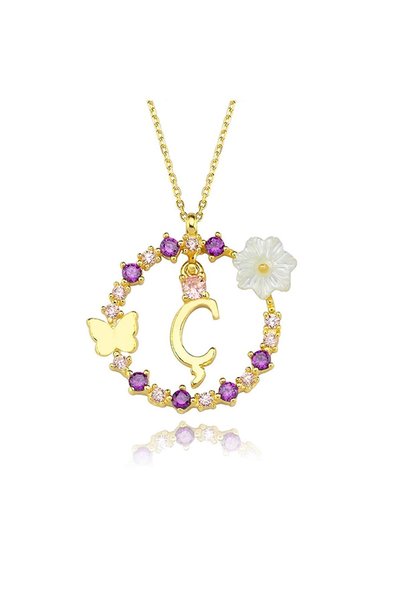 Sahira Jewelry Manolya Çiçeği Düşler Işıltısı 14K Gold Ç Harfi Kadın Kolye