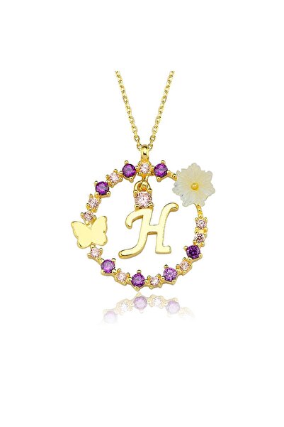Sahira Jewelry Manolya Çiçeği Düşler Işıltısı 14k Gold H Harfi Kadın Kolye