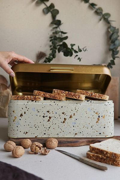 EVLE Metal Bread Basket, Bread Box - Metal Bread Bowl, Terrazo Er061-9g